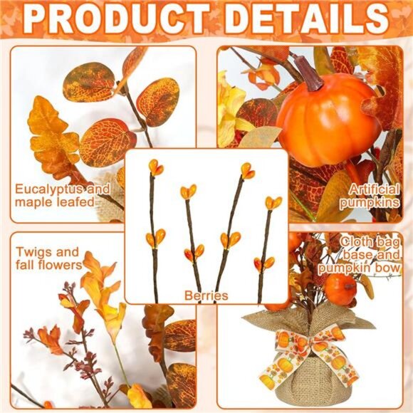 2 Pack & Timer Lighted Fall Tree Tabletop Fall Decor 30 LED Battery Operated - Picture 5 of 7